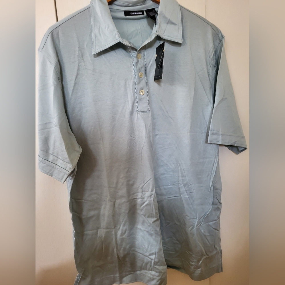 NWT Claiborne Men's City Tropics Light Blue Cotton Polo Shirt Sz XL